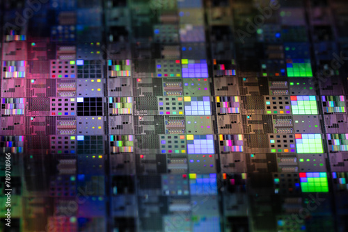 Silicon wafer semiconductor macro. Technology background. photo