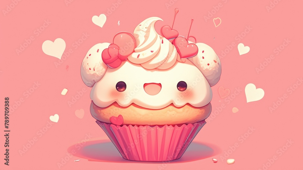 Delight in the adorable charm of the sweet cupcake kawaii character Delight in the adorable charm of the sweet cupcake kawaii character