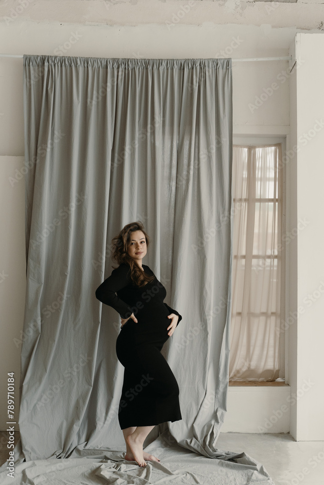 Sensual Pregnant Woman Touching Belly In Studio Sensual Pregnant Woman Touching Belly In Studio