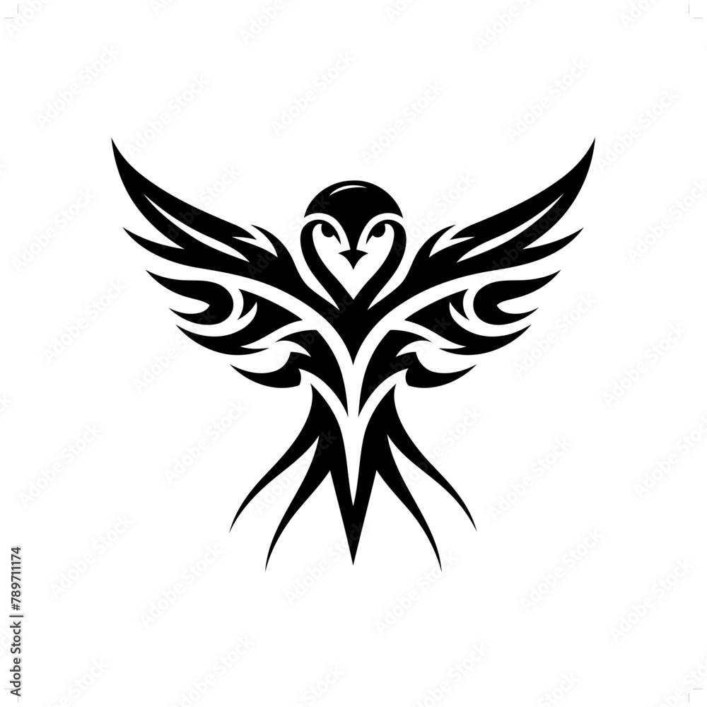 Swallow in modern tribal tattoo, abstract line art of animals, minimalist contour. Vector