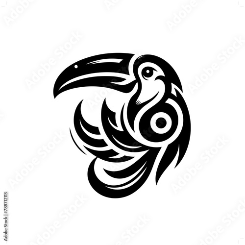 Toucan in modern tribal tattoo, abstract line art of animals, minimalist contour. Vector