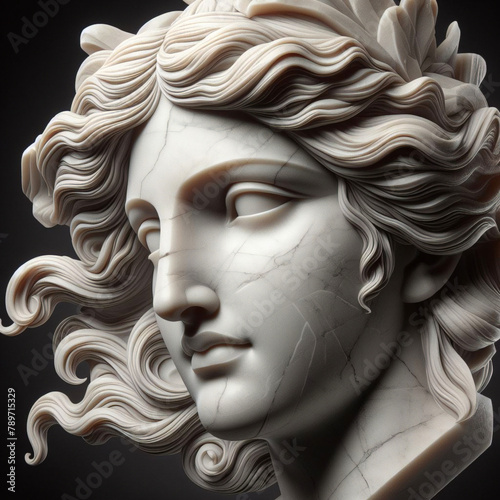 Illustration of a Renaissance marble statue of Athena. She is the Goddess of wisdom, warfare, and handicraft. Athena in Greek mythology, known as Minerva in Roman mythology. 