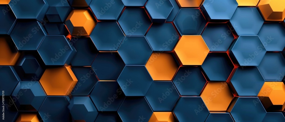 A blue and orange background with hexagonal shapes. Generative AI. A blue and orange background with hexagonal shapes. Generative AI.