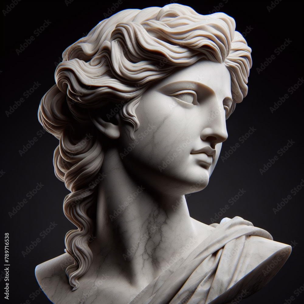 Illustration of a Renaissance marble statue of Athena. She is the Goddess of wisdom, warfare, and handicraft. Athena in Greek mythology, known as Minerva in Roman mythology. 