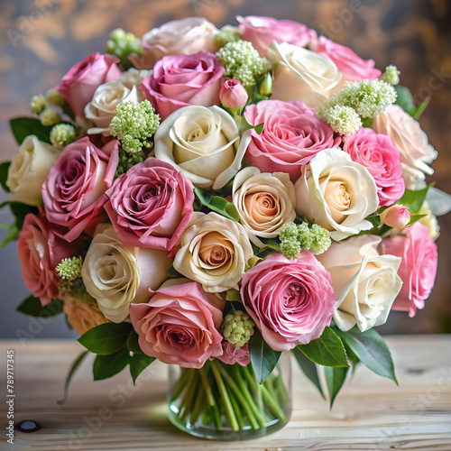 pink flower bouquet with dusty pink and cream rose