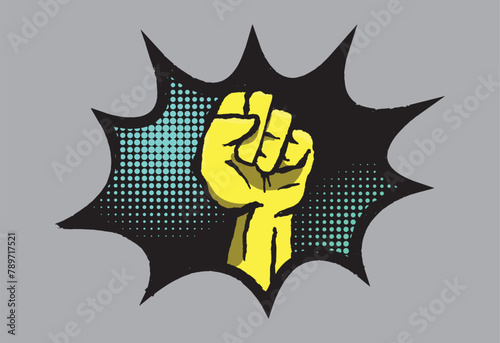 Revolt fist symbol with cartoon floating balloon