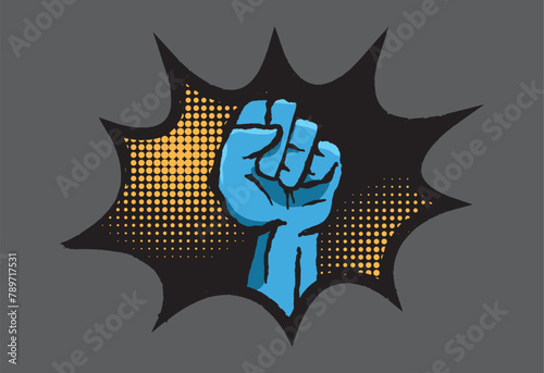 Revolt fist symbol with cartoon floating balloon