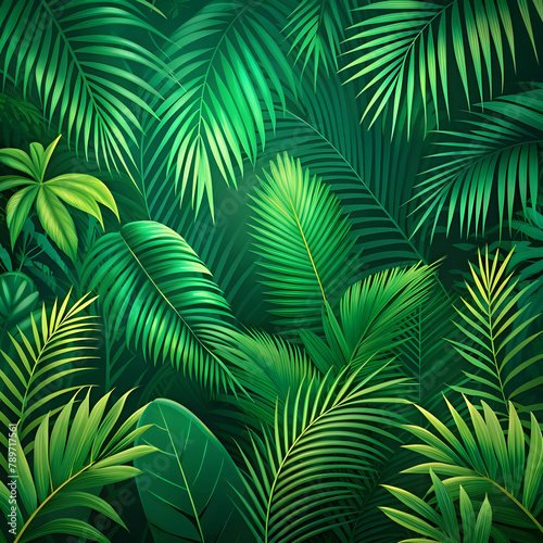 vector green tropical background with palm leaves © abdullah