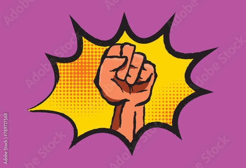 Revolt fist symbol with cartoon floating balloon