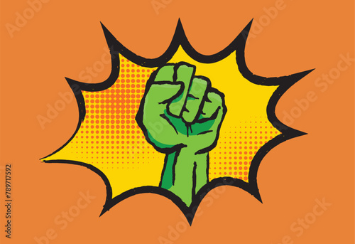 Revolt fist symbol with cartoon floating balloon