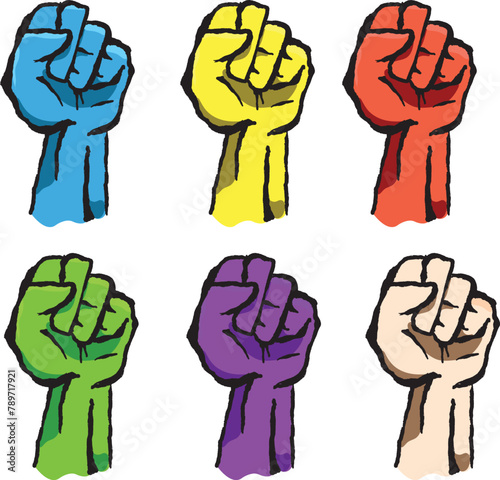 Revolt fist symbol with cartoon floating balloon