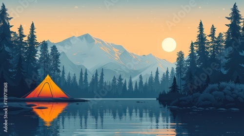 Camping under the stars: A cozy tent illustration for outdoor enthusiasts photo