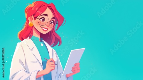 Illustration of a cartoon surgeon showcasing a magazine in 2d format