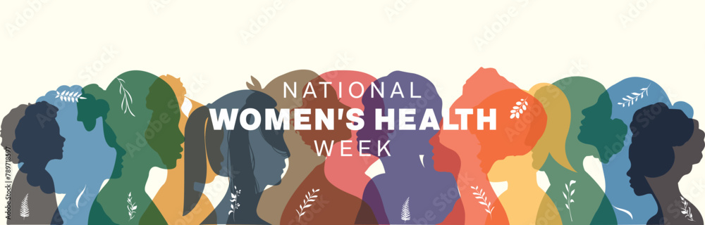 National Women's Health Week banner design. It features a colorful silhouette of women. Vector illustration - obrazy, fototapety, plakaty 