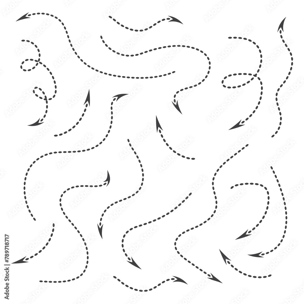 Black Dotted Hand Drawn Arrows Set on White Background. Arrow, Cursor Icon. Vector Pointers Collection. Black Dotted Hand Drawn Arrows Set on White Background. Arrow, Cursor Icon. Vector Pointers Collection.