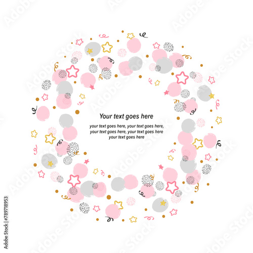 Hand drawn dots frame isolated on white background. Abstract vector circle template for design