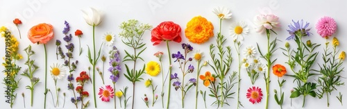 Colorful Flower Composition Pattern on White Background - Top View Flat Lay