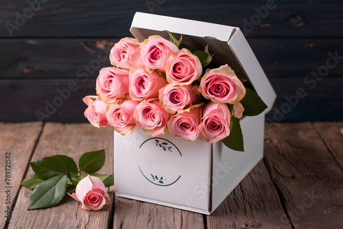 Bouquet of roses in a delivery box for Mothers Day