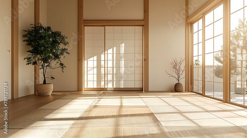 Empty room Clean japanese minimalist room interior  3D rendering