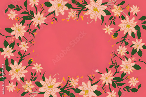 Light pink background with flowers for greeting card template