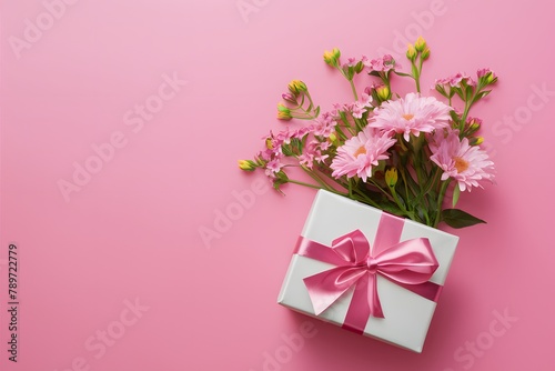 Pink gift box and flowers adorn Mothers Day background © Muhammad Shoaib