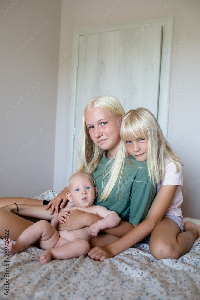 Three sisters in bedroom Three sisters in bedroom
