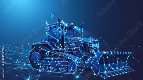 Crawler tractor. Polygonal design of interconnected lines and points. AI generated