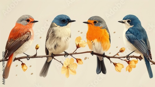 Artwork modern set with birds in earth tones. Abstract arts design for prints, covers, wallpapers, natural wall art, and more. © DZMITRY