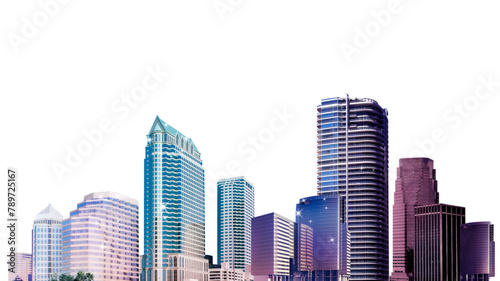 Neon skyscrapers png sticker  city skyline  transparent background
