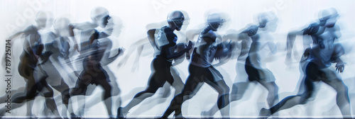 a long exposure photograph of multiple people American football players, motion blur photo