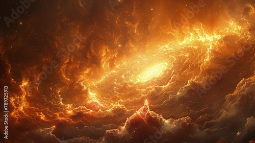 Celestial Birth. Epic Scene of Universe's Beginning, Stars Igniting in Fiery Brilliance.