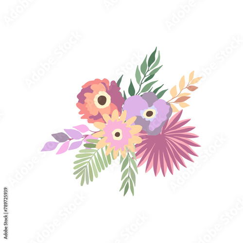 Fantasy Floral Bouquet. Captivating Vector Illustration of Simple Spring Flowers