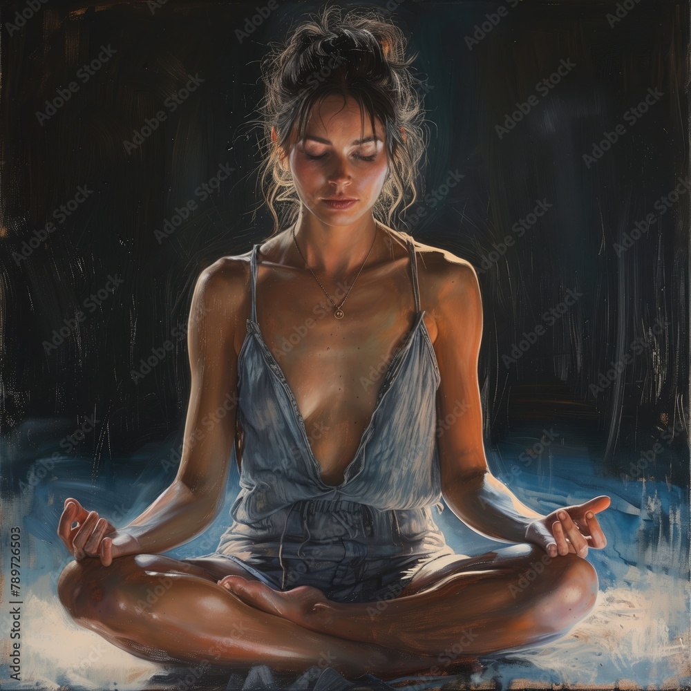 Young woman meditating in lotus position, sitting in lotus position. Young woman meditating in lotus position, sitting in lotus position.