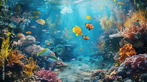 Stunning marine reef fish exploring a coral reef ecosystem, showcasing the diversity of marine life © buraratn
