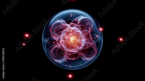 Subatomic Hydrogen. Visualization of Hydrogen's Atomic Structure, Proton at Center with Electron Orbiting.