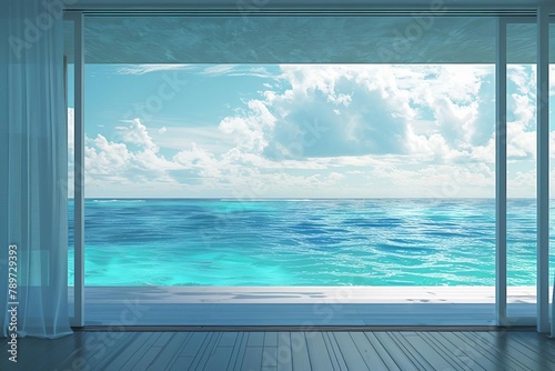 serene ocean view from modern room window dream travel escape concept ai generated illustration © Lucija