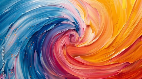 Vibrant swirl of blue, orange, and red paint creating an abstract, dynamic artwork. Created with Generative AI.