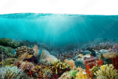 Fototapeta Naklejka Na Ścianę i Meble -  Coral reef png border, transparent background with beautiful environment photo