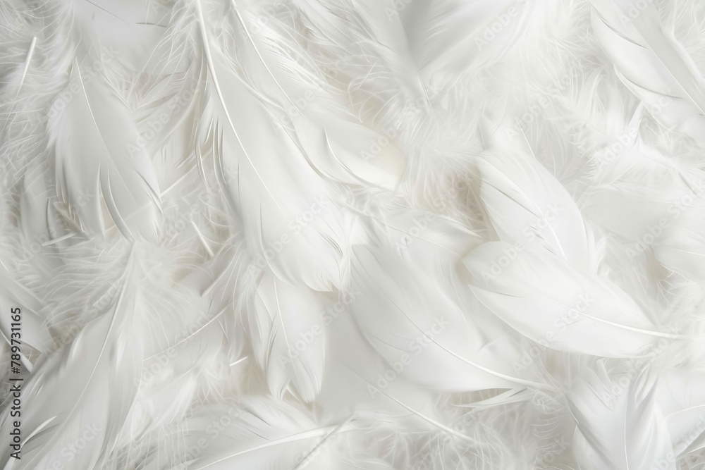soft white feathers texture background delicate plumage pattern - obrazy, fototapety, plakaty 