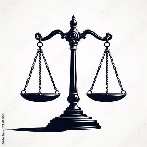 Simple classic justice balance scales silhouette. Justice scales line icon. Judgement scale sign. Legal law symbol. Quality design element. Editable stroke. 