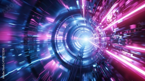 Blue and pink speed light abstract background. Sci-fi tunnel backdrop