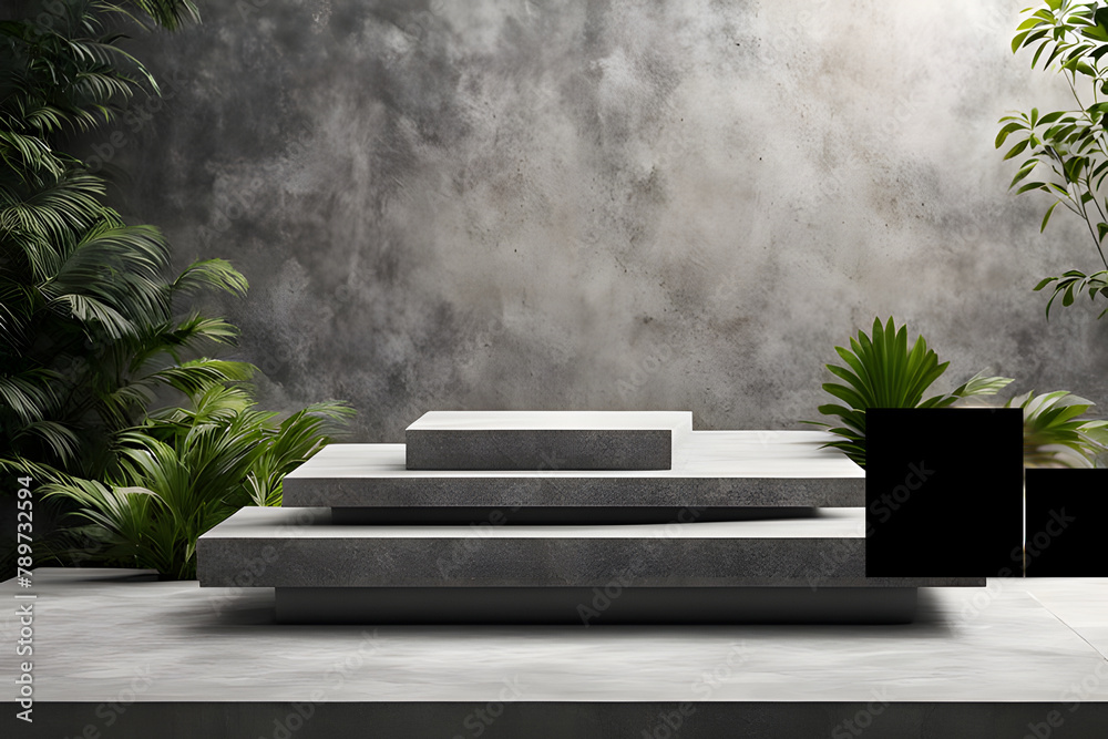 Real Stone podium for display product. Background for cosmetic product branding. Advertisement display object placement 3d rendering