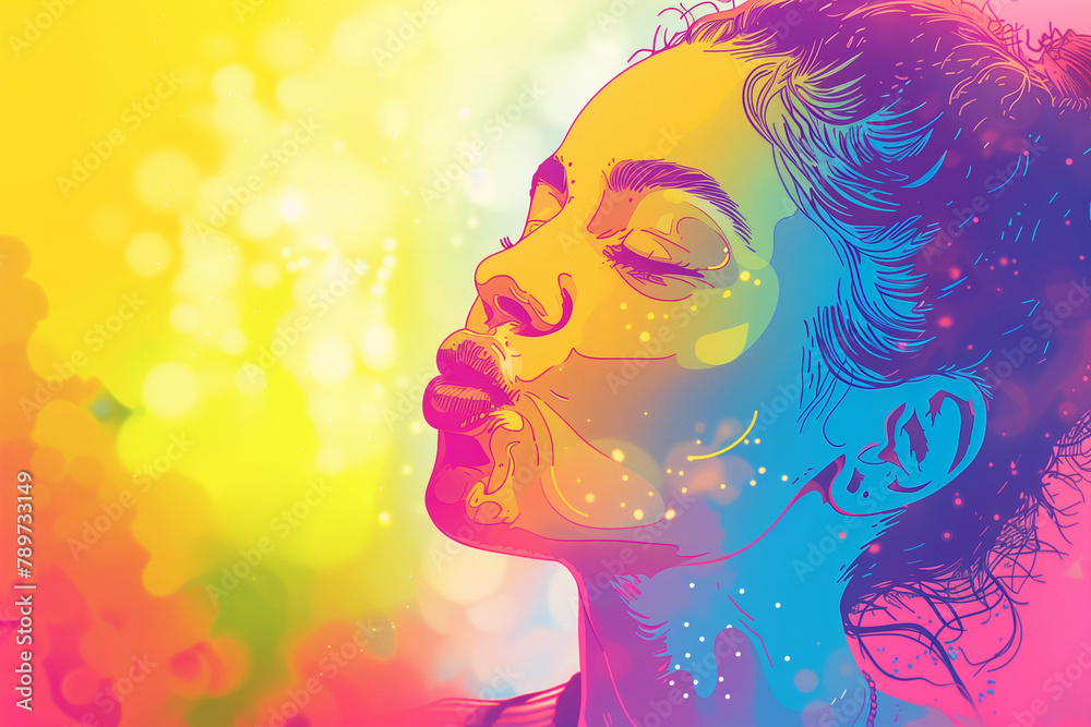 Woman blowing a kiss on a background of gay pride colors, radiating love and positivity with a cheerful, rainbow-infused setting Woman blowing a kiss on a background of gay pride colors, radiating love and positivity with a cheerful, rainbow-infused setting