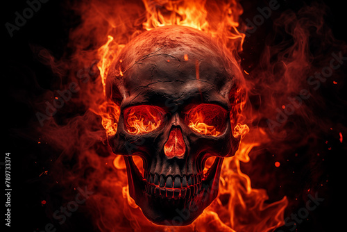 Burning Skull on Dark Background