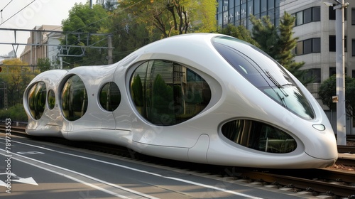 Modern futuristic high speed train in the city © Katsiaryna
