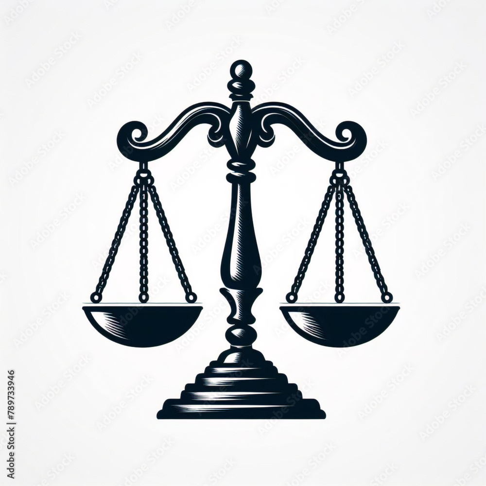 Simple classic justice balance scales silhouette. Justice scales line icon. Judgement scale sign. Legal law symbol. Quality design element. Editable stroke. Simple classic justice balance scales silhouette. Justice scales line icon. Judgement scale sign. Legal law symbol. Quality design element. Editable stroke.