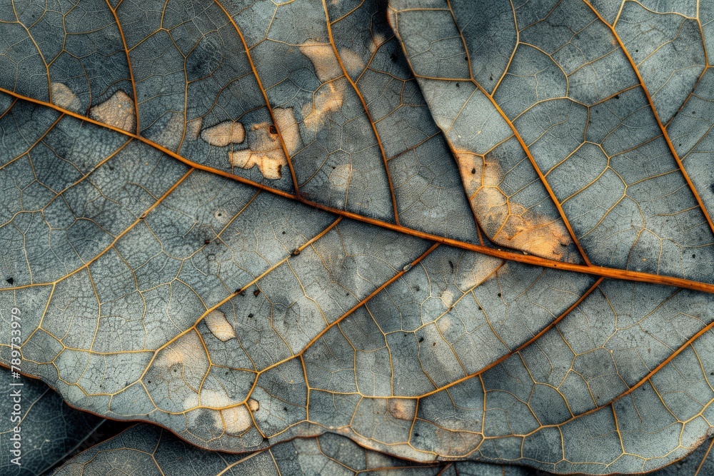 Close up of Fiber structure of dry leaves texture background. Cell patterns of Skeletons leaves, foliage branches, Leaf veins abstract of Autumn background - generative ai Close up of Fiber structure of dry leaves texture background. Cell patterns of Skeletons leaves, foliage branches, Leaf veins abstract of Autumn background - generative ai