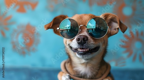 Cool Chihuahua Enjoying Skate Vibes on Blue Background. Concept Pets, Skateboarding, Cool, Chihuahua, Blue Background