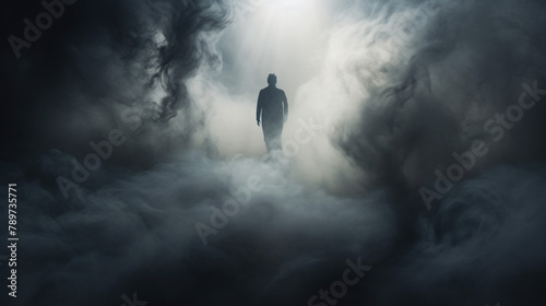 Man emerging from smoky tendrils an abstract ink