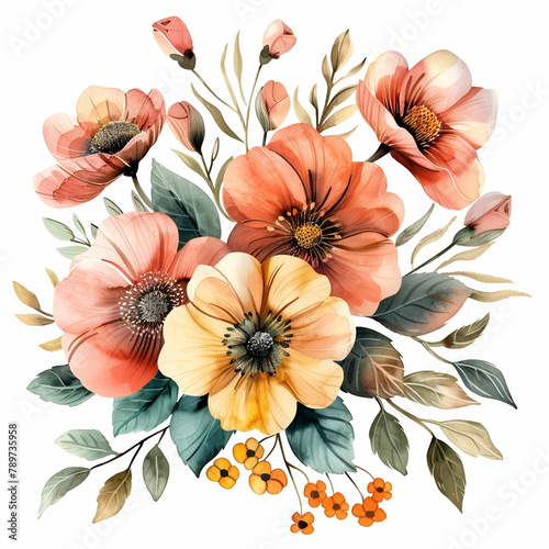 mini floral bouquet, flowers for wedding, watercolour Clipart, white background 